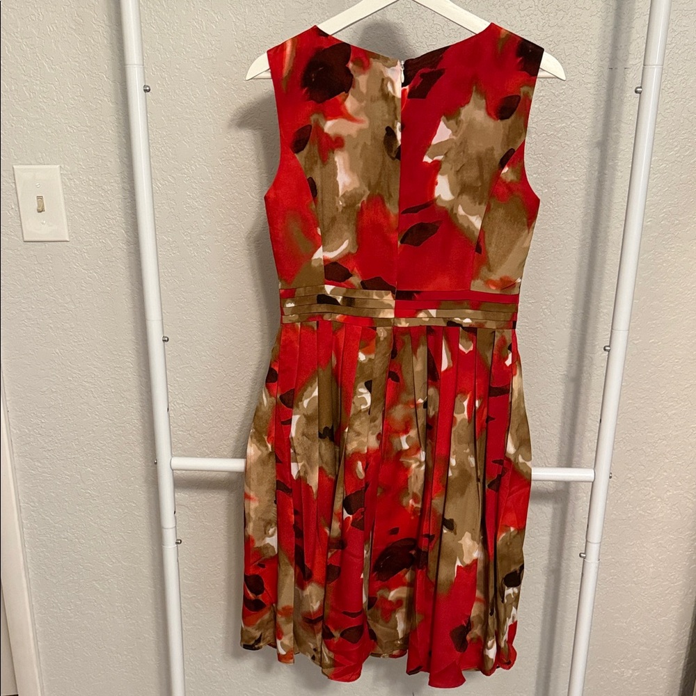 Ellen Tracy Vibrant Red and Brown Sleeveless Dress - Picture 4 of 10